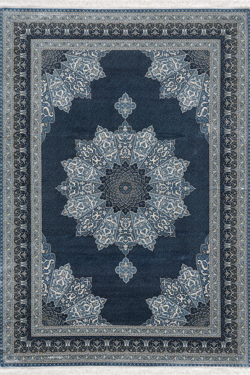 Royal İpek Madalyon Desenli Halı - Lacivert 
