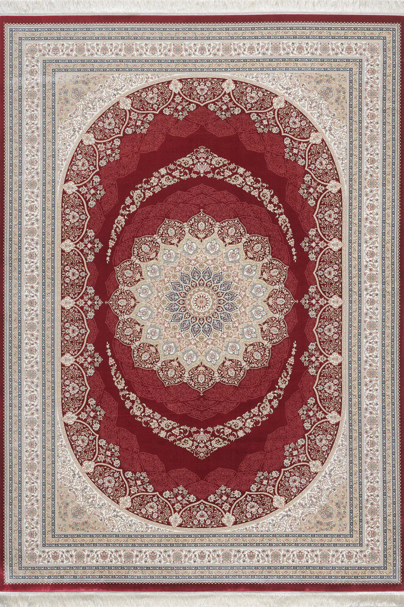 Timeless Motifs İpek Madalyon Desenli Halı - Bordo