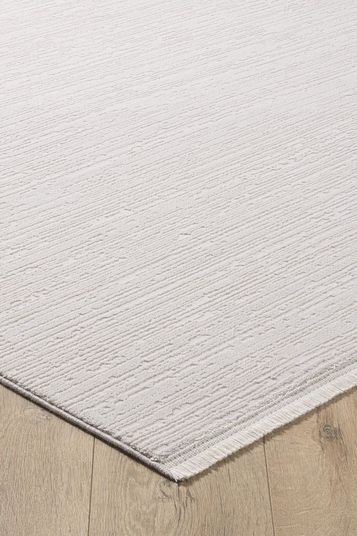 Gemma - Pure White Saçaklı Modern Tozumaz Halı